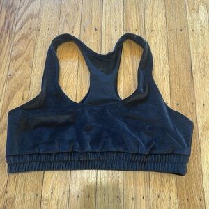 Alo Velour Scoop Neck Glimmer Bra in Black - Medium